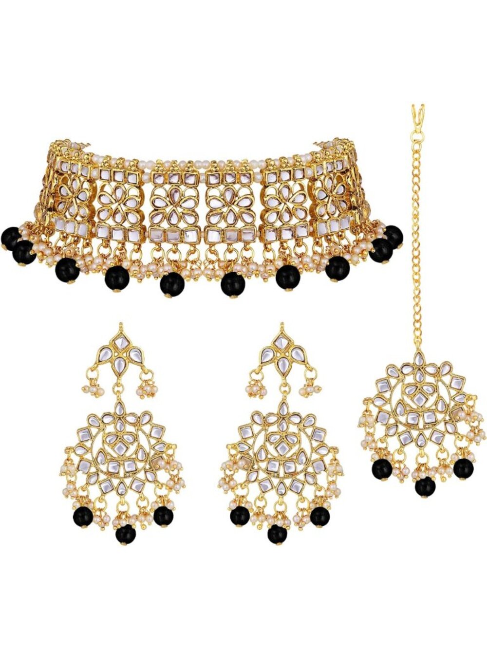 Elegant Indian Faux Kundan Choker Necklace & Maang Tikka Set for Ethnic Weddings